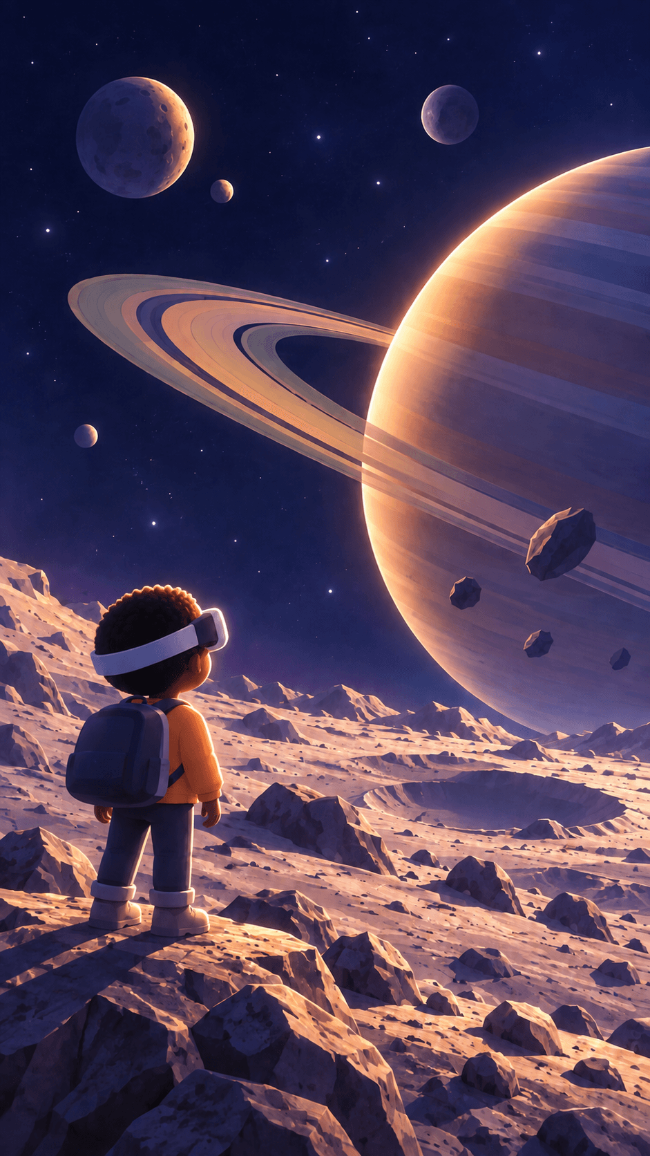 Student exploring space in VR