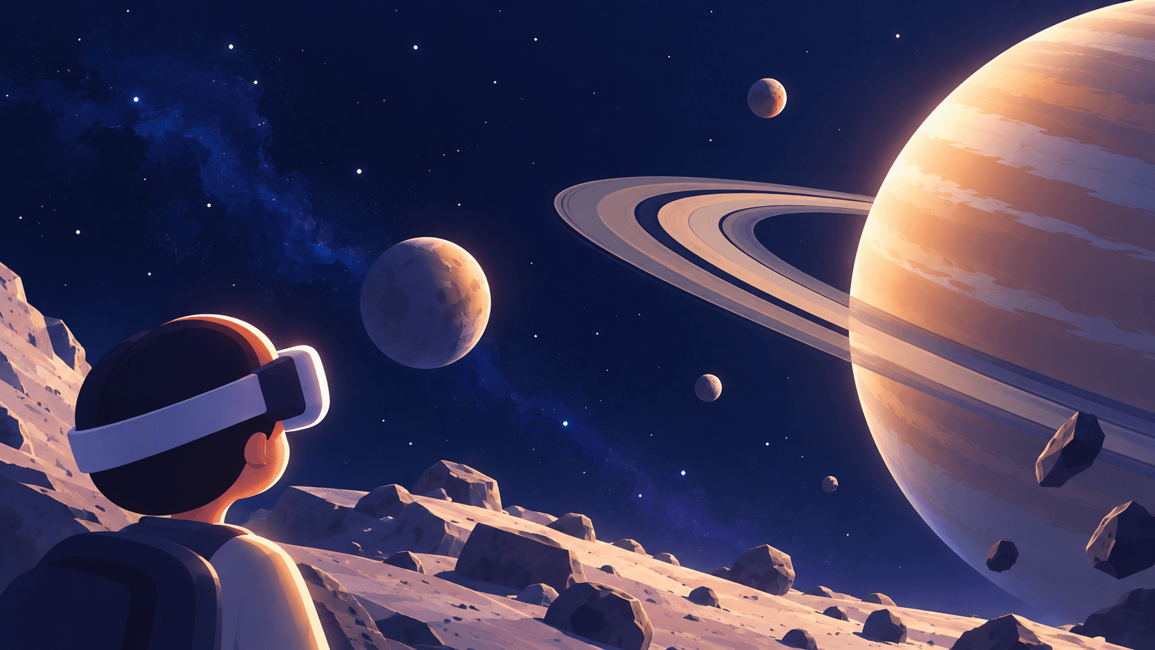 Student exploring space in VR
